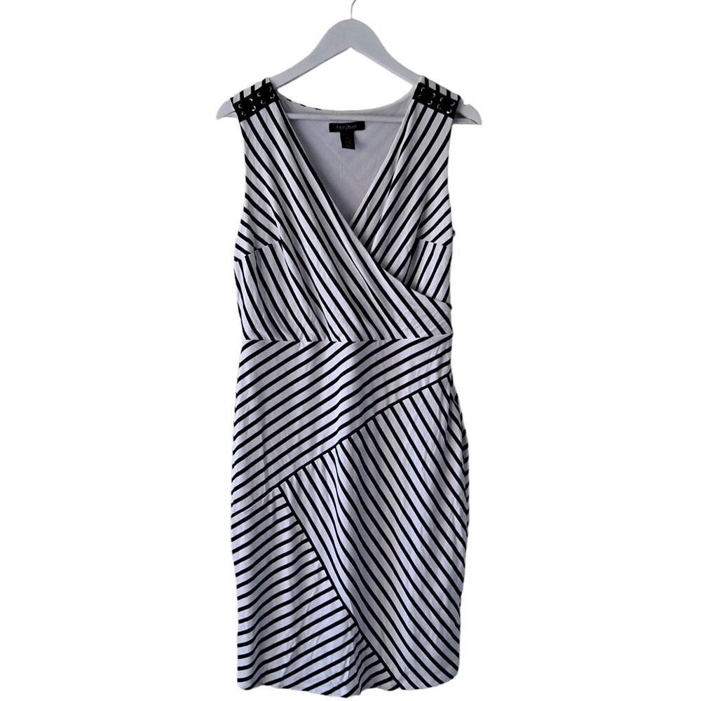 White House Black Market Sleeveless Stripe Surplice Sheath Dress White Black 12 - Picture 4 of 15